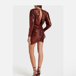 Retrofete NWT Flynn Ruched Sequin mini Dress in Shimmering Copper